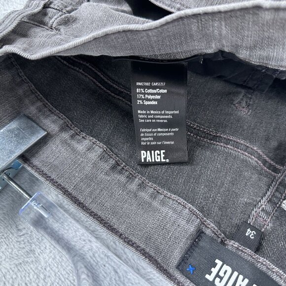 Paige Slim Straight Leg Jeans Mens Size 34 Mid Rise Charcoal Wash Denim Black - Picture 6 of 12